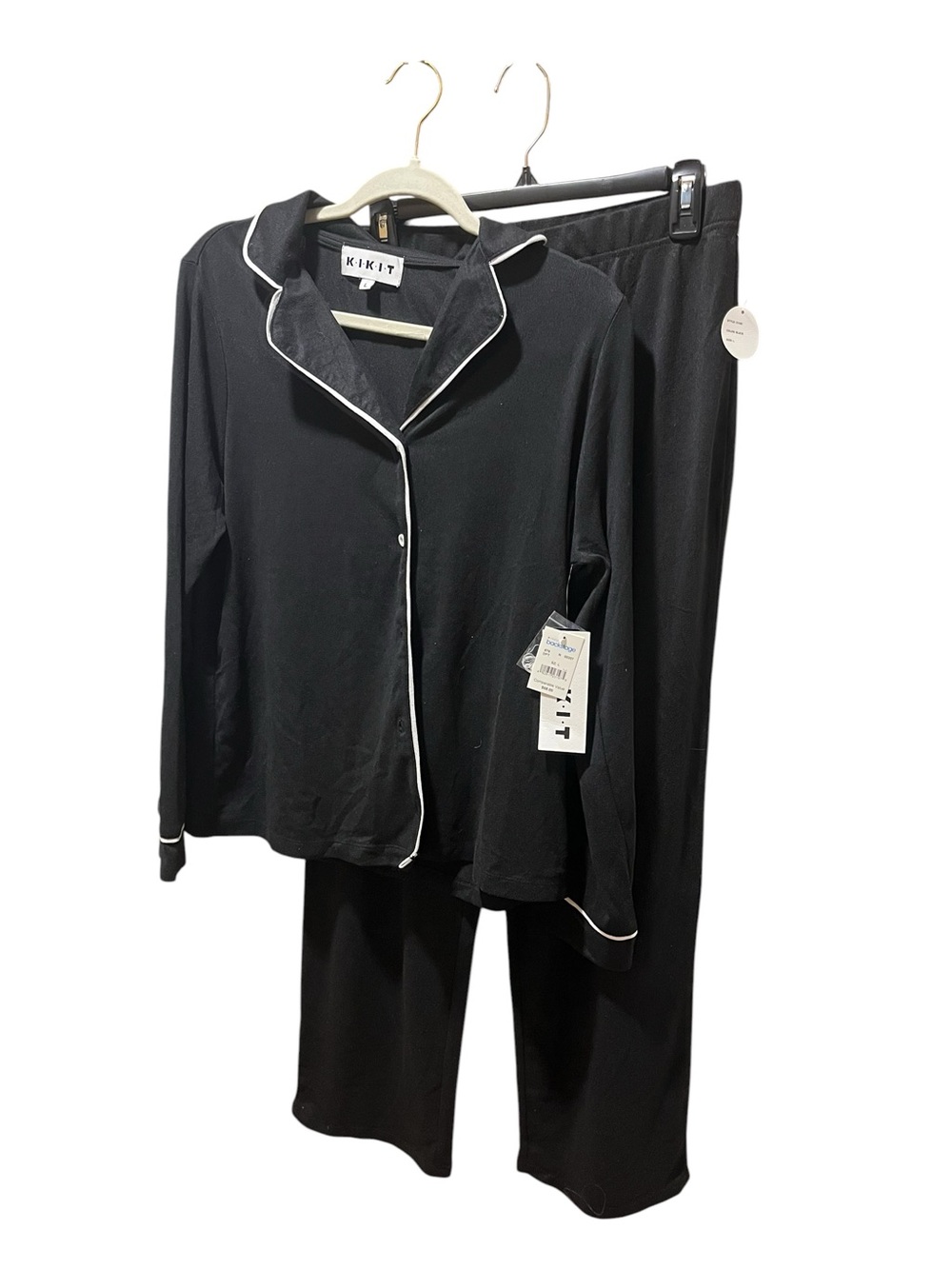 KIKIT Black Piped Long-Sleeve Pajama Set